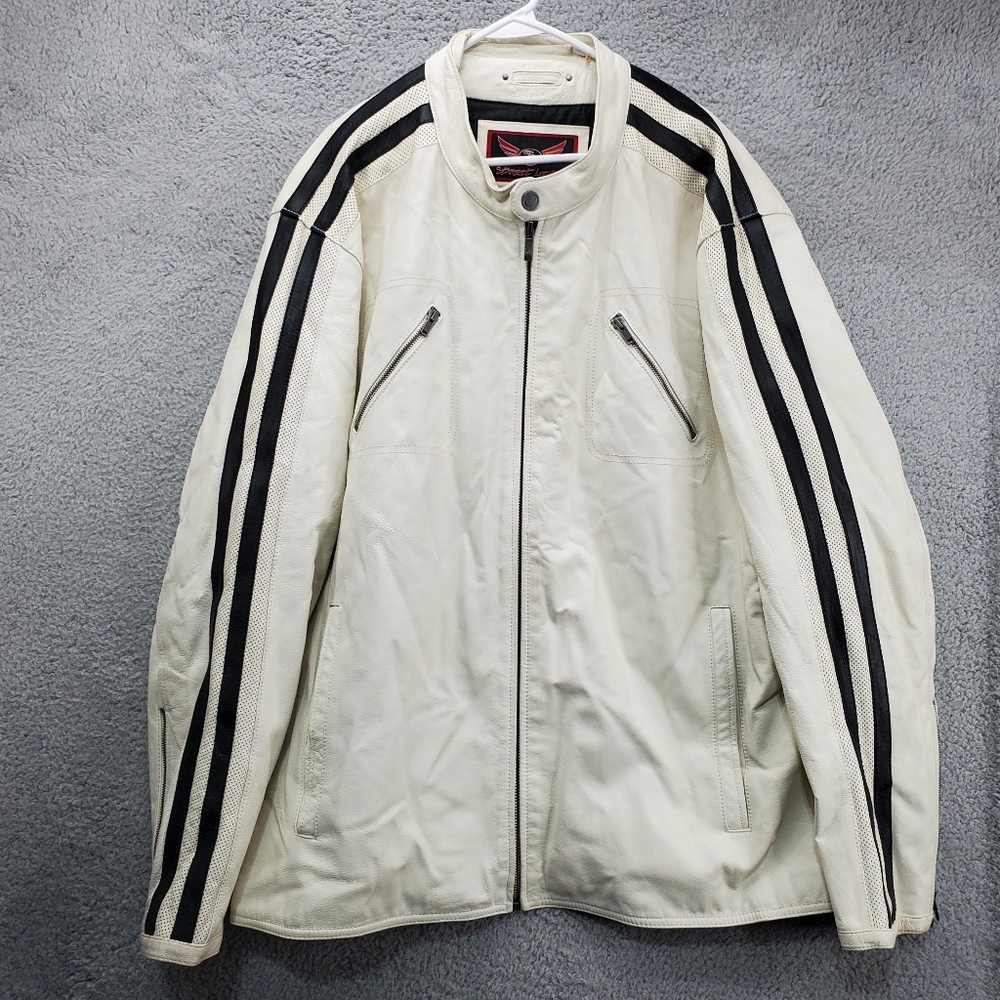 Street Legal Leather Moto Jacket Mens 2XL Tall White Black